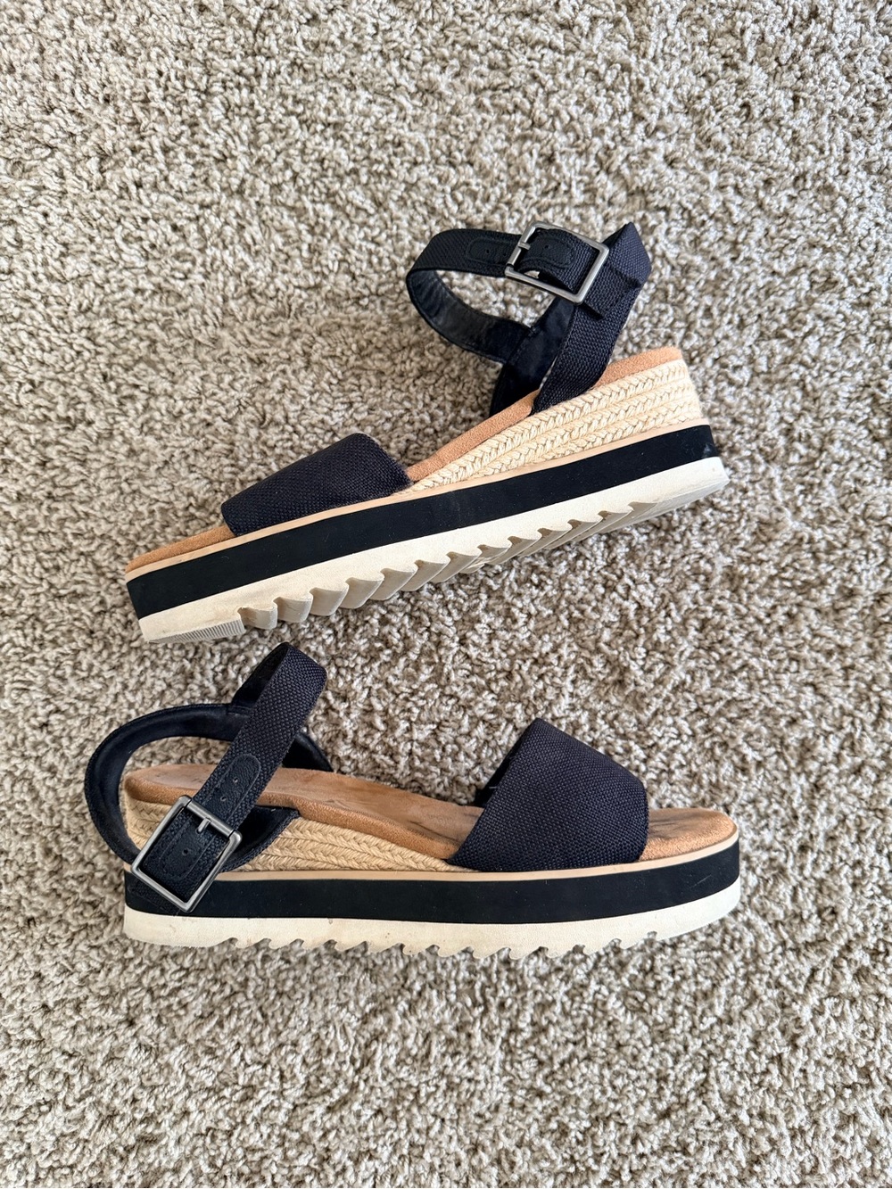 Toms Black Platform Espadrille Sandals with Ankle Strap